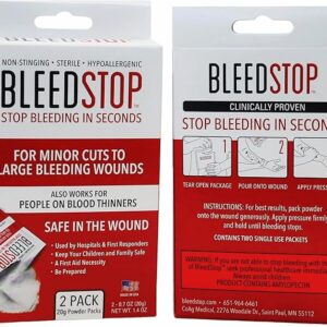 BleedStop First Aid Powder for Blood Clotting, Trauma Kit, Blood Thinner Patients, Camping Safety, and Survival Equipment for Moderate to Severe Bleeding Wounds or Nosebleeds 150 Gram